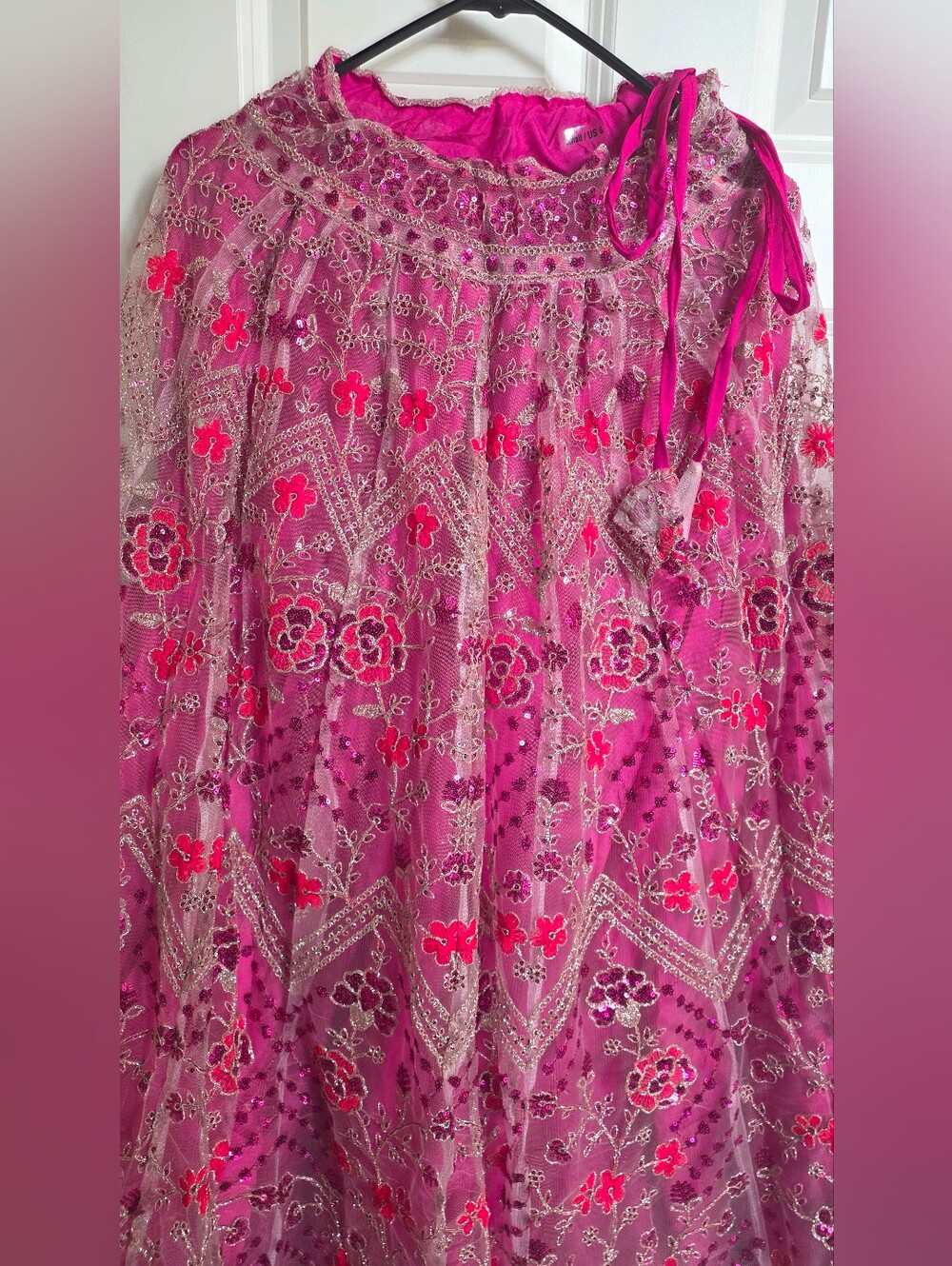 Rose Pink Net Sequins embroidered Flared Style Lehenga Choli - Size 6 - Picture 6 of 11